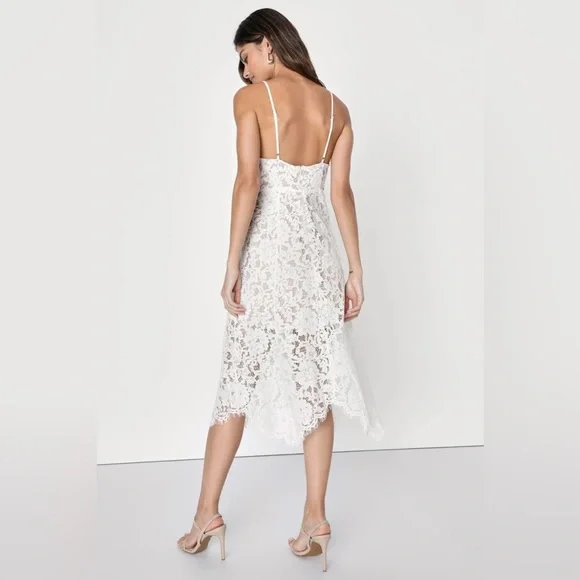 LULU'S One Wish White Lace Midi Dress Size Large NWT - Picture 4 of 14